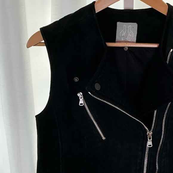 Rebecca Taylor Women’s Black Suede Asymmetrical Zippers Moto Style Vest Size M - Picture 6 of 11